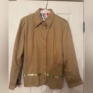 Vintage tan and gold button-up blazer with gold ribbon detail #glamour #vintage